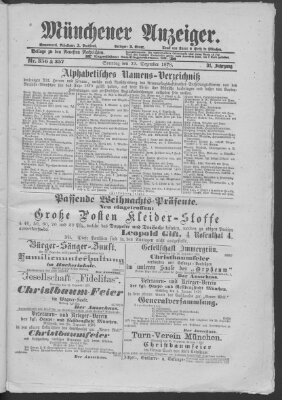 Münchener Anzeiger (Münchner neueste Nachrichten) Sonntag 22. Dezember 1878