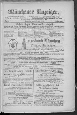 Münchener Anzeiger (Münchner neueste Nachrichten) Donnerstag 3. Januar 1878