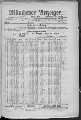 Münchener Anzeiger (Münchner neueste Nachrichten) Samstag 5. Januar 1878