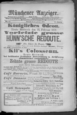 Münchener Anzeiger (Münchner neueste Nachrichten) Mittwoch 13. Februar 1878