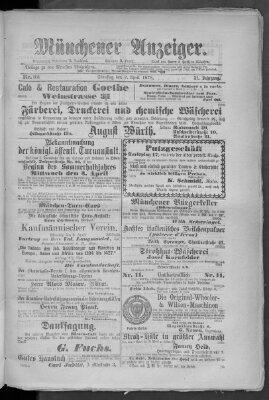 Münchener Anzeiger (Münchner neueste Nachrichten) Dienstag 2. April 1878