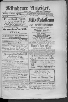 Münchener Anzeiger (Münchner neueste Nachrichten) Donnerstag 1. November 1877