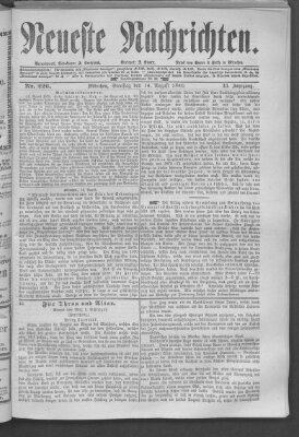 Neueste Nachrichten (Münchner neueste Nachrichten) Samstag 14. August 1880