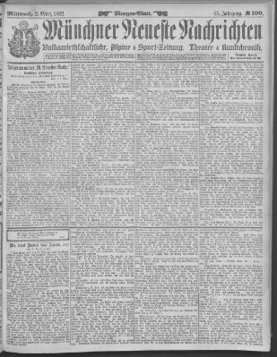Münchner neueste Nachrichten Mittwoch 2. März 1892