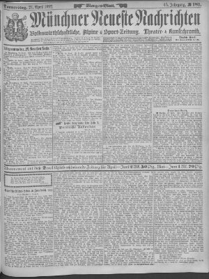 Münchner neueste Nachrichten Donnerstag 21. April 1892
