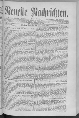 Neueste Nachrichten (Münchner neueste Nachrichten) Donnerstag 16. Oktober 1879