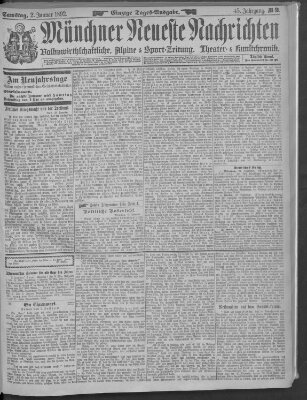 Münchner neueste Nachrichten Samstag 2. Januar 1892
