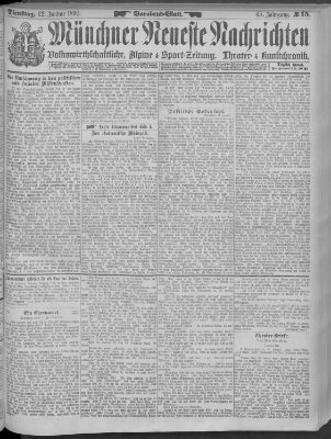 Münchner neueste Nachrichten Dienstag 12. Januar 1892