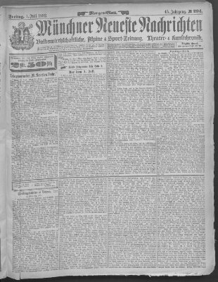Münchner neueste Nachrichten Freitag 1. Juli 1892