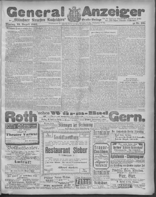 Münchner neueste Nachrichten Montag 22. August 1892