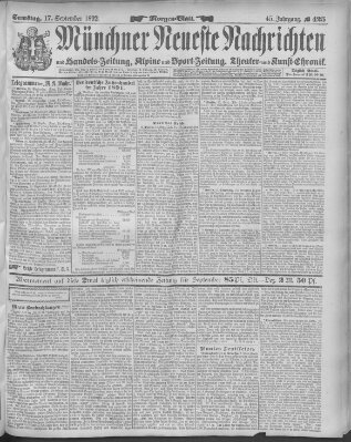 Münchner neueste Nachrichten Samstag 17. September 1892