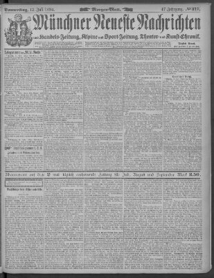 Münchner neueste Nachrichten Donnerstag 12. Juli 1894