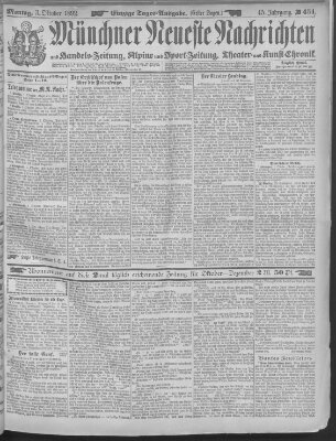 Münchner neueste Nachrichten Montag 3. Oktober 1892