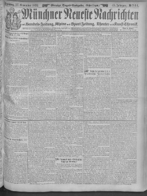 Münchner neueste Nachrichten Sonntag 27. November 1892