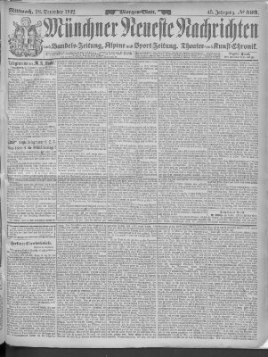 Münchner neueste Nachrichten Mittwoch 28. Dezember 1892