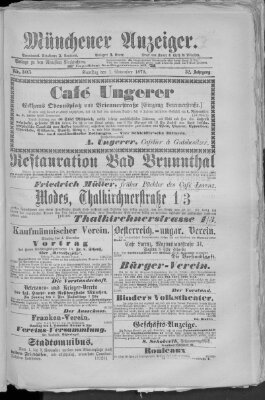 Münchener Anzeiger (Münchner neueste Nachrichten) Samstag 1. November 1879