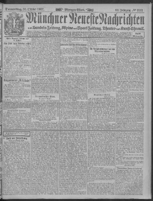 Münchner neueste Nachrichten Donnerstag 31. Oktober 1907
