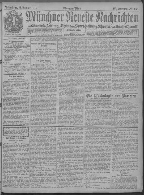 Münchner neueste Nachrichten Dienstag 9. Januar 1912