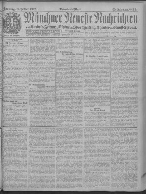Münchner neueste Nachrichten Sonntag 21. Januar 1912