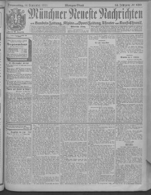 Münchner neueste Nachrichten Donnerstag 14. September 1911
