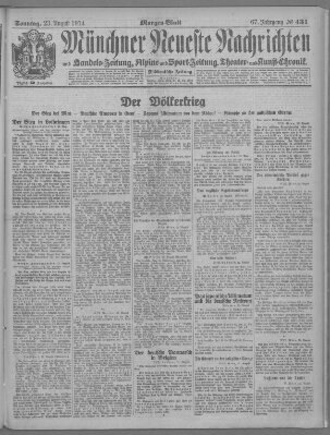 Münchner neueste Nachrichten Sonntag 23. August 1914