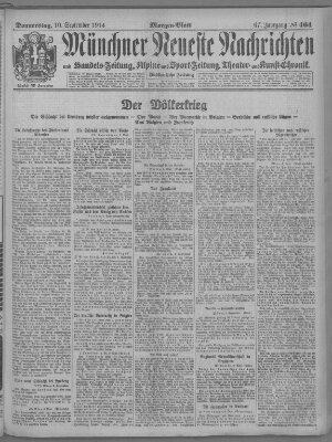 Münchner neueste Nachrichten Donnerstag 10. September 1914