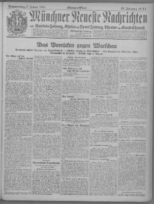 Münchner neueste Nachrichten Donnerstag 7. Januar 1915