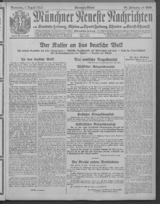 Münchner neueste Nachrichten Sonntag 1. August 1915