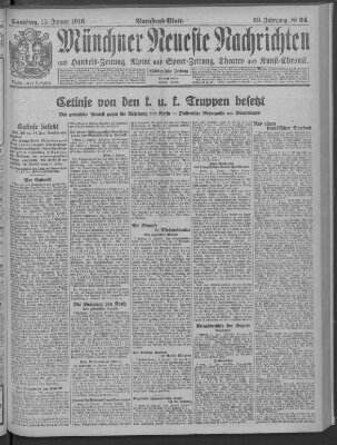 Münchner neueste Nachrichten Samstag 15. Januar 1916