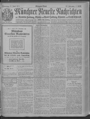Münchner neueste Nachrichten Sonntag 21. Juni 1914