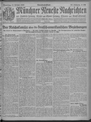 Münchner neueste Nachrichten Samstag 12. Februar 1916