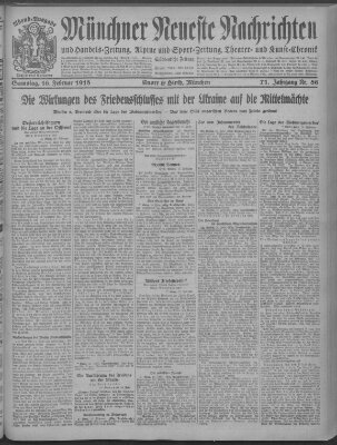 Münchner neueste Nachrichten Samstag 16. Februar 1918