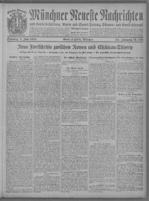 Münchner neueste Nachrichten Sonntag 2. Juni 1918