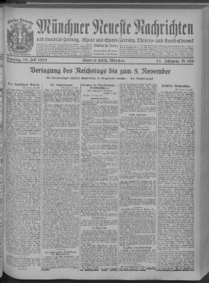 Münchner neueste Nachrichten Sonntag 14. Juli 1918