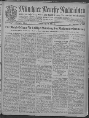 Münchner neueste Nachrichten Sonntag 17. November 1918