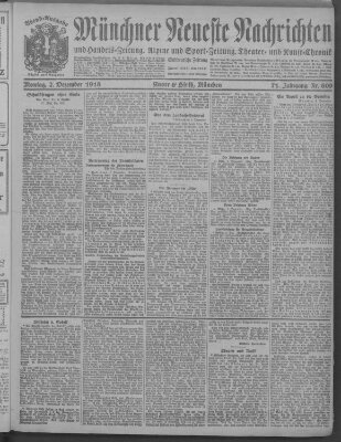 Münchner neueste Nachrichten Montag 2. Dezember 1918