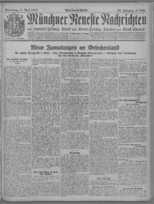 Münchner neueste Nachrichten Dienstag 11. April 1916
