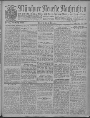 Münchner neueste Nachrichten Freitag 22. August 1919