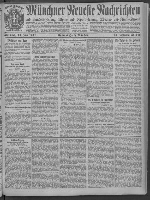 Münchner neueste Nachrichten Mittwoch 15. Juni 1921