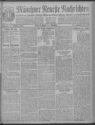 Münchner neueste Nachrichten Montag 17. Oktober 1921