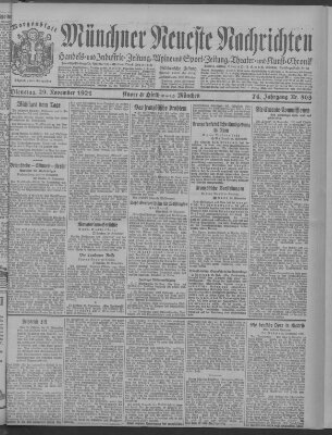 Münchner neueste Nachrichten Dienstag 29. November 1921