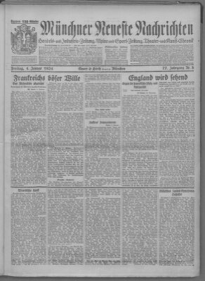 Münchner neueste Nachrichten Freitag 4. Januar 1924