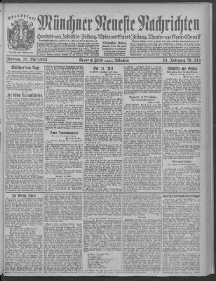 Münchner neueste Nachrichten Montag 22. Mai 1922