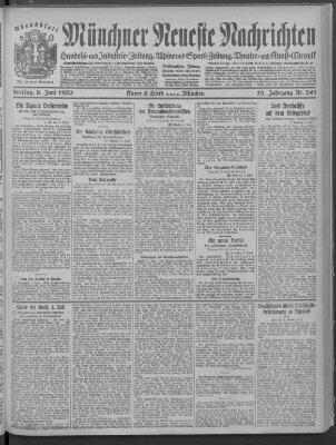 Münchner neueste Nachrichten Freitag 9. Juni 1922