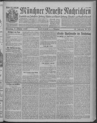 Münchner neueste Nachrichten Dienstag 9. Oktober 1923