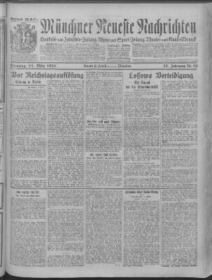 Münchner neueste Nachrichten Dienstag 11. März 1924