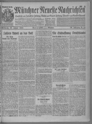 Münchner neueste Nachrichten Mittwoch 27. Januar 1926