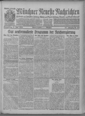 Münchner neueste Nachrichten Donnerstag 5. Juni 1924