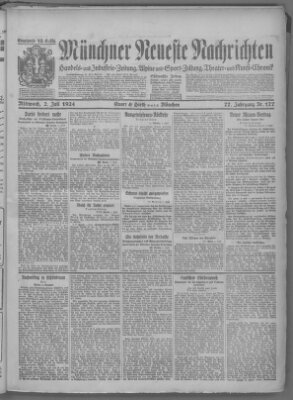 Münchner neueste Nachrichten Mittwoch 2. Juli 1924