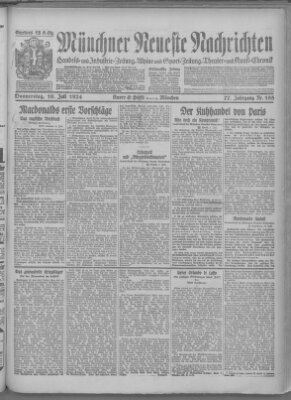Münchner neueste Nachrichten Donnerstag 10. Juli 1924
